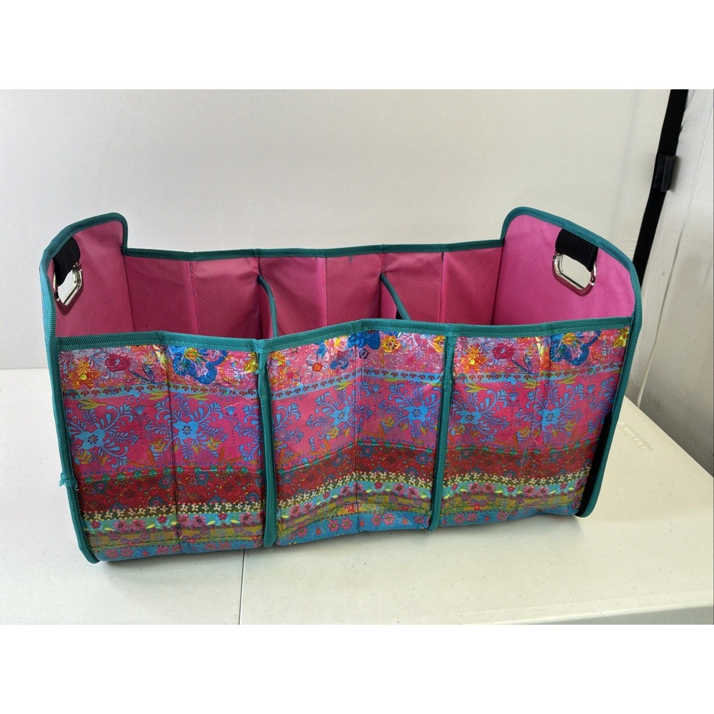 Natural Life Vehicle Cargo Organizer Pink Floral Collapsible Trunk Backseat
